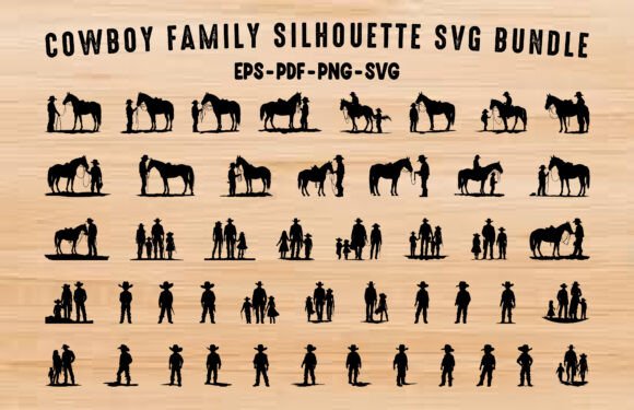 Cowboy Family SVG Silhouette Clipart Set Review for Embroidery Projects