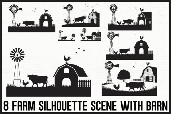 Farm Silhouette Scene with Barn Bundle